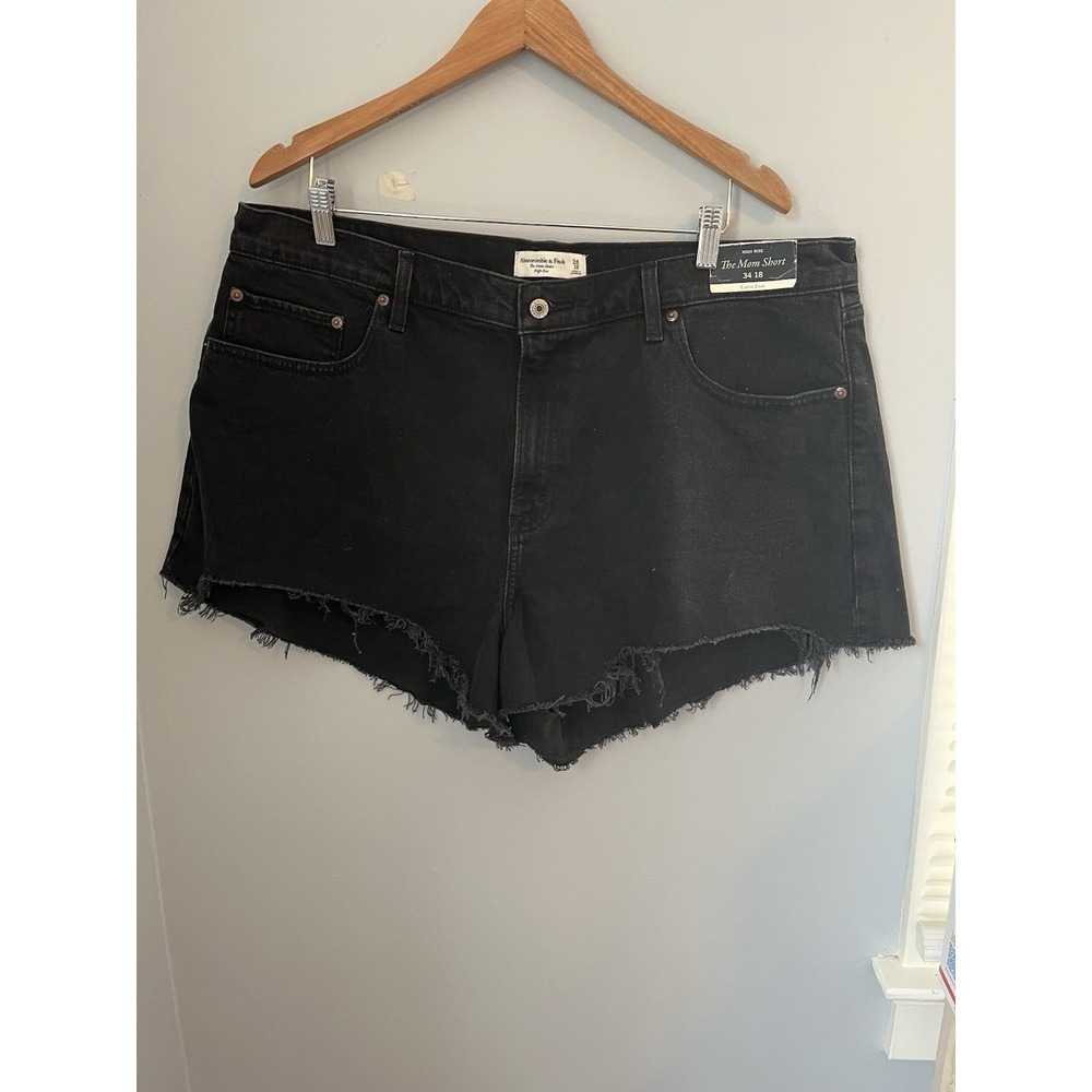 ABERCROMBIE & FITCH Women's The Mom Short High Rise Black CURVE LOVE Size 34/18